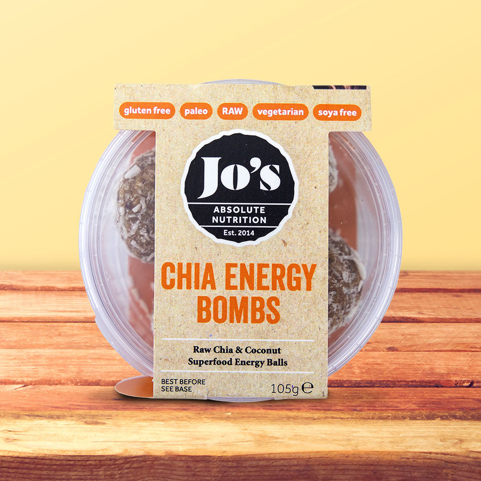 Jo’s Absolute Nutrition chia energy bombs pack – raw chia seed protein bites